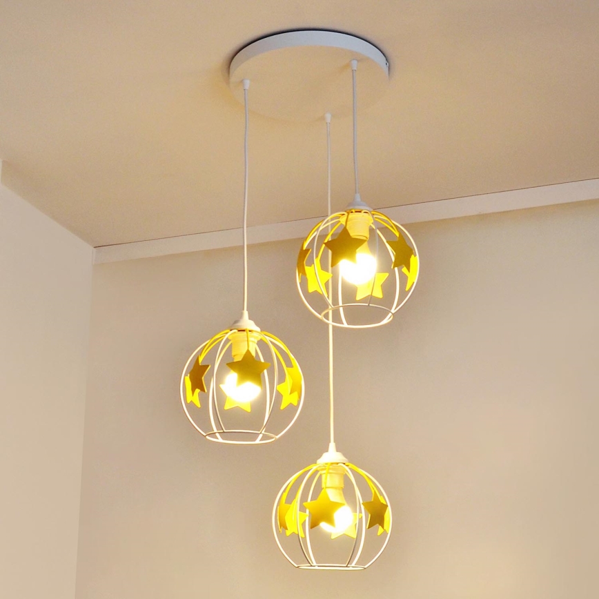 Παιδικό κρεμαστό φωτιστικό οροφής STARS 3xE27/15W/230V κίτρινο/λευκό