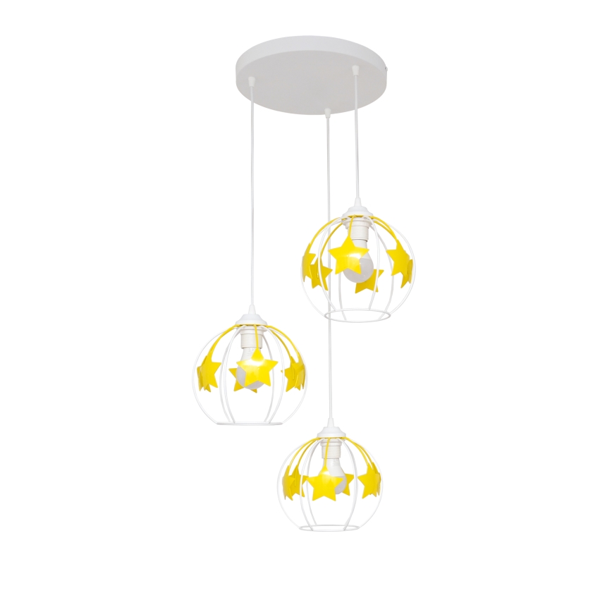 Παιδικό κρεμαστό φωτιστικό οροφής STARS 3xE27/15W/230V κίτρινο/λευκό