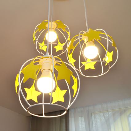 Παιδικό κρεμαστό φωτιστικό οροφής STARS 3xE27/15W/230V κίτρινο/λευκό