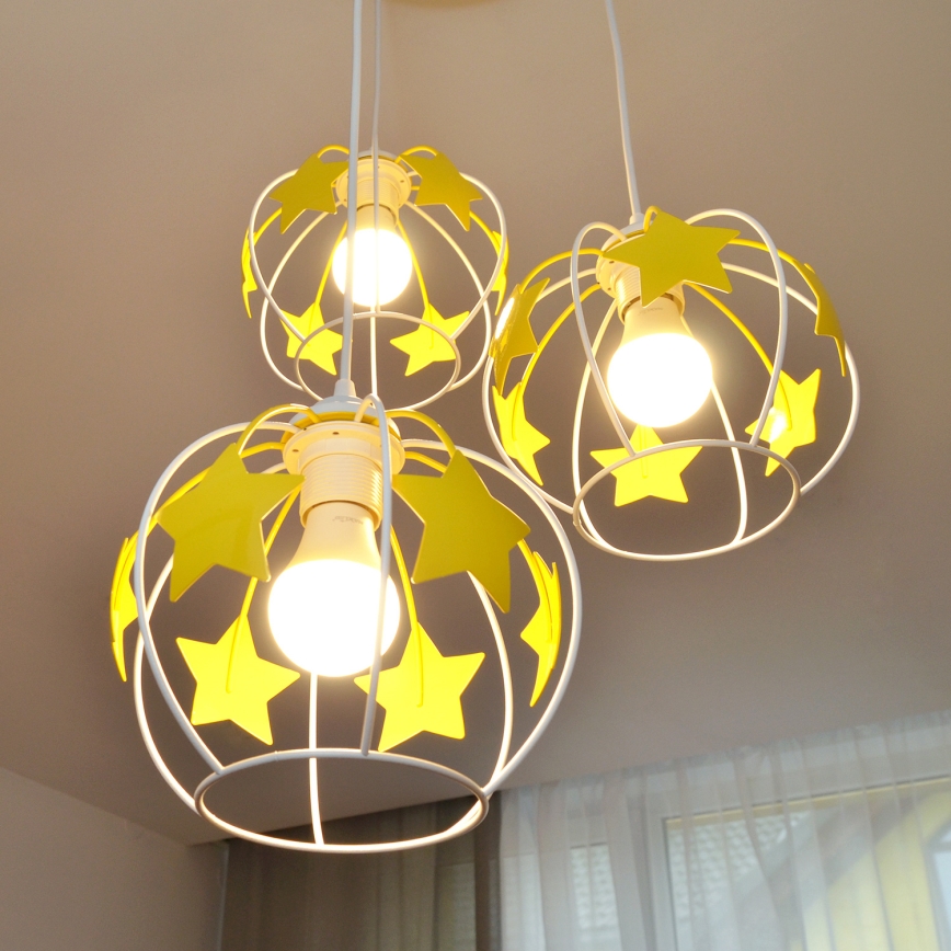 Παιδικό κρεμαστό φωτιστικό οροφής STARS 3xE27/15W/230V κίτρινο/λευκό