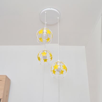 Παιδικό κρεμαστό φωτιστικό οροφής STARS 3xE27/15W/230V κίτρινο/λευκό