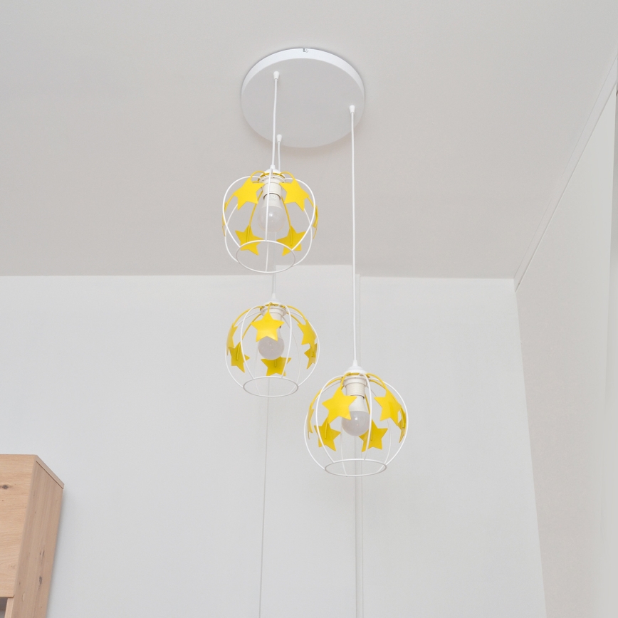 Παιδικό κρεμαστό φωτιστικό οροφής STARS 3xE27/15W/230V κίτρινο/λευκό