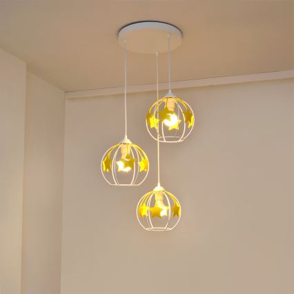 Παιδικό κρεμαστό φωτιστικό οροφής STARS 3xE27/15W/230V κίτρινο/λευκό
