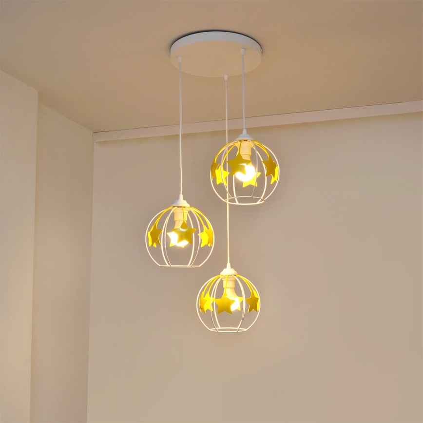 Παιδικό κρεμαστό φωτιστικό οροφής STARS 3xE27/15W/230V κίτρινο/λευκό