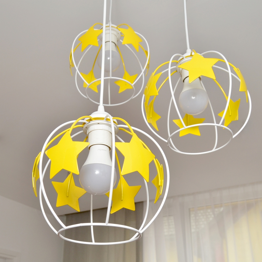 Παιδικό κρεμαστό φωτιστικό οροφής STARS 3xE27/15W/230V κίτρινο/λευκό