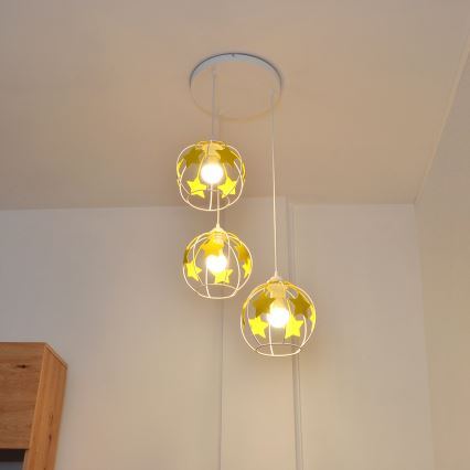 Παιδικό κρεμαστό φωτιστικό οροφής STARS 3xE27/15W/230V κίτρινο/λευκό