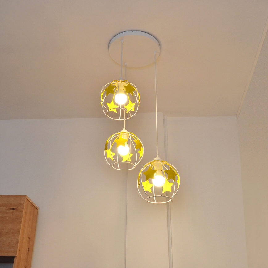 Παιδικό κρεμαστό φωτιστικό οροφής STARS 3xE27/15W/230V κίτρινο/λευκό