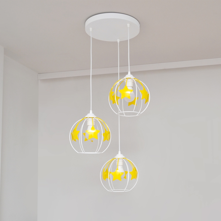 Παιδικό κρεμαστό φωτιστικό οροφής STARS 3xE27/15W/230V κίτρινο/λευκό