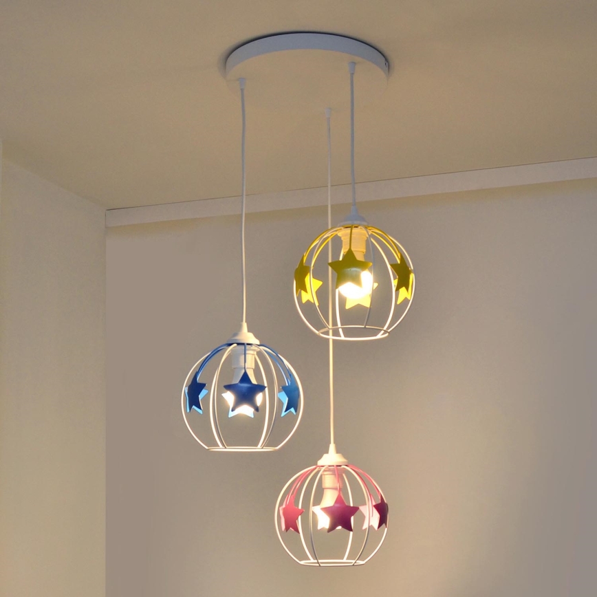 Παιδικό κρεμαστό φωτιστικό οροφής STARS 3xE27/15W/230V μπλε/ροζ/κίτρινο