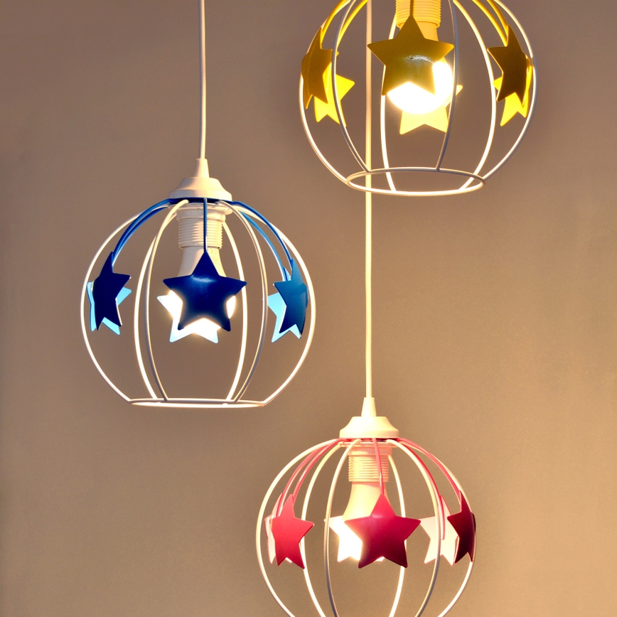 Παιδικό κρεμαστό φωτιστικό οροφής STARS 3xE27/15W/230V μπλε/ροζ/κίτρινο
