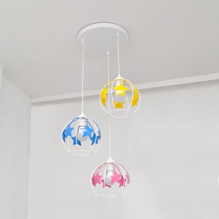 Παιδικό κρεμαστό φωτιστικό οροφής STARS 3xE27/15W/230V μπλε/ροζ/κίτρινο