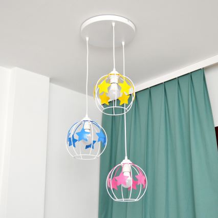 Παιδικό κρεμαστό φωτιστικό οροφής STARS 3xE27/15W/230V μπλε/ροζ/κίτρινο