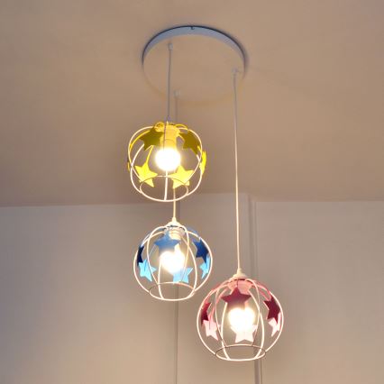 Παιδικό κρεμαστό φωτιστικό οροφής STARS 3xE27/15W/230V μπλε/ροζ/κίτρινο