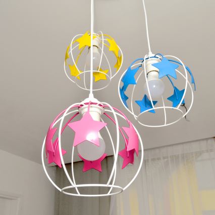 Παιδικό κρεμαστό φωτιστικό οροφής STARS 3xE27/15W/230V μπλε/ροζ/κίτρινο