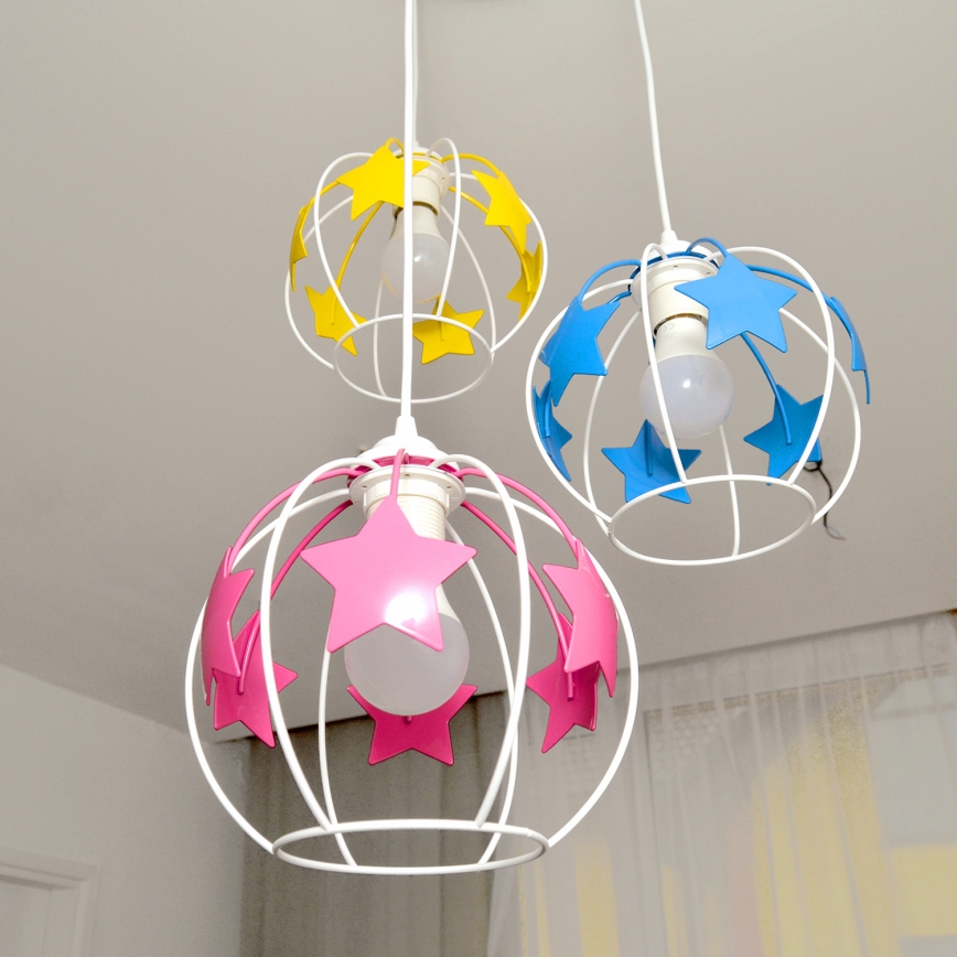 Παιδικό κρεμαστό φωτιστικό οροφής STARS 3xE27/15W/230V μπλε/ροζ/κίτρινο