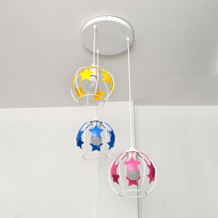 Παιδικό κρεμαστό φωτιστικό οροφής STARS 3xE27/15W/230V μπλε/ροζ/κίτρινο