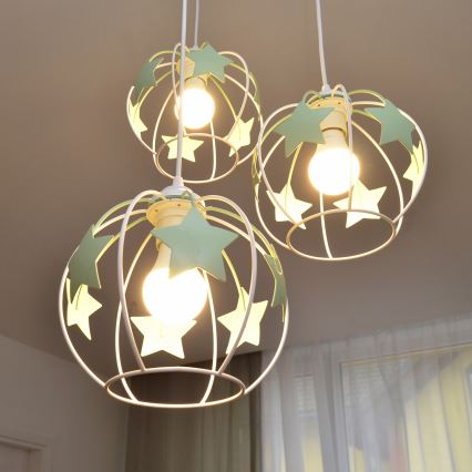 Παιδικό κρεμαστό φωτιστικό οροφής STARS 3xE27/15W/230V πράσινο/λευκό