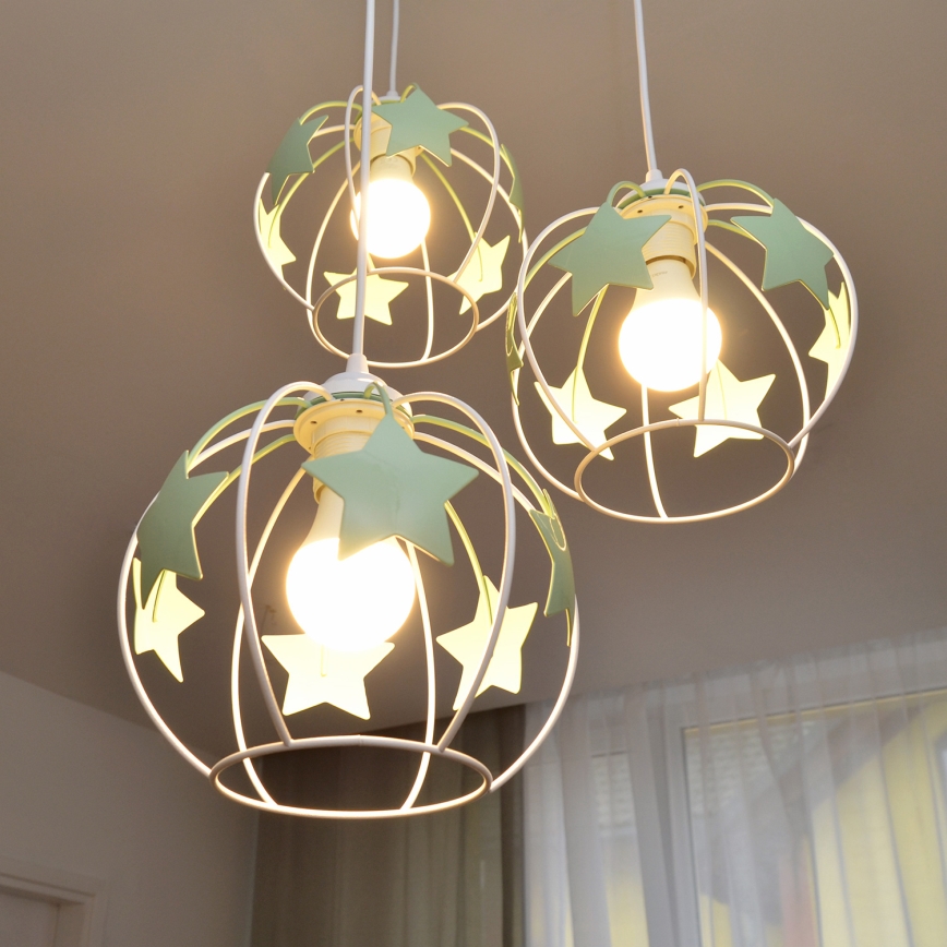 Παιδικό κρεμαστό φωτιστικό οροφής STARS 3xE27/15W/230V πράσινο/λευκό