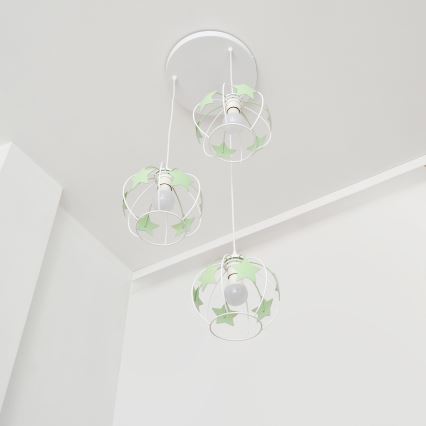 Παιδικό κρεμαστό φωτιστικό οροφής STARS 3xE27/15W/230V πράσινο/λευκό