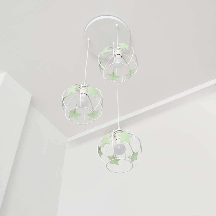 Παιδικό κρεμαστό φωτιστικό οροφής STARS 3xE27/15W/230V πράσινο/λευκό