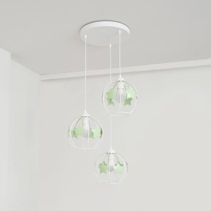 Παιδικό κρεμαστό φωτιστικό οροφής STARS 3xE27/15W/230V πράσινο/λευκό