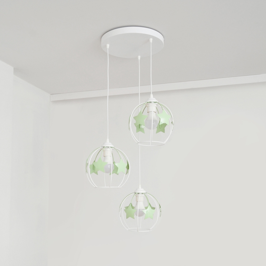 Παιδικό κρεμαστό φωτιστικό οροφής STARS 3xE27/15W/230V πράσινο/λευκό