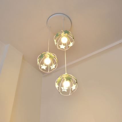 Παιδικό κρεμαστό φωτιστικό οροφής STARS 3xE27/15W/230V πράσινο/λευκό
