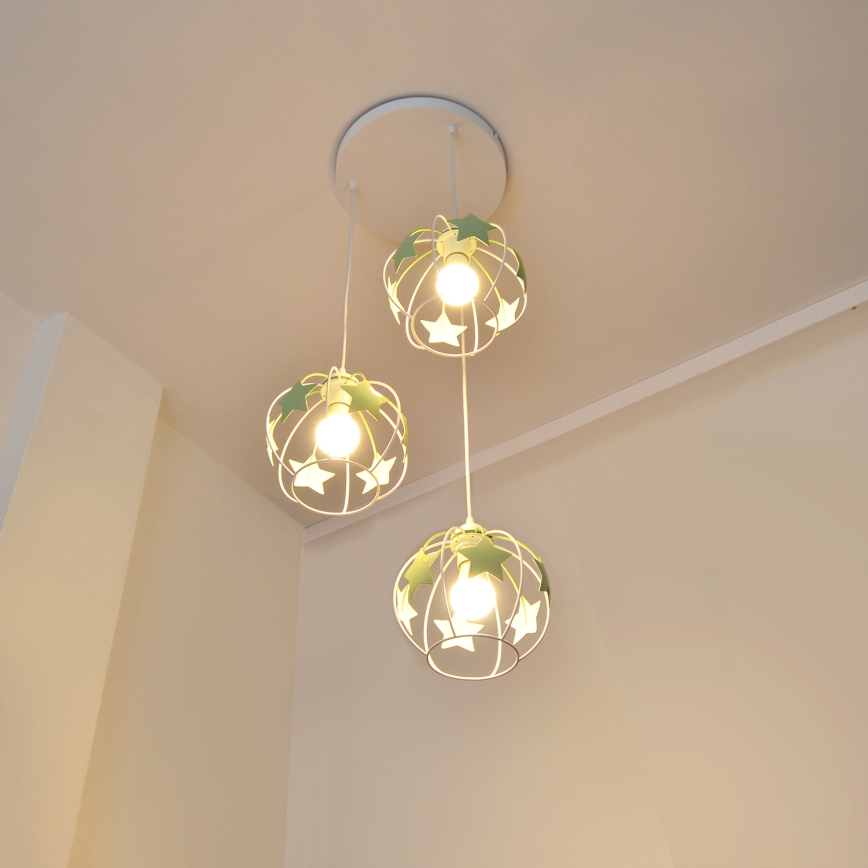 Παιδικό κρεμαστό φωτιστικό οροφής STARS 3xE27/15W/230V πράσινο/λευκό