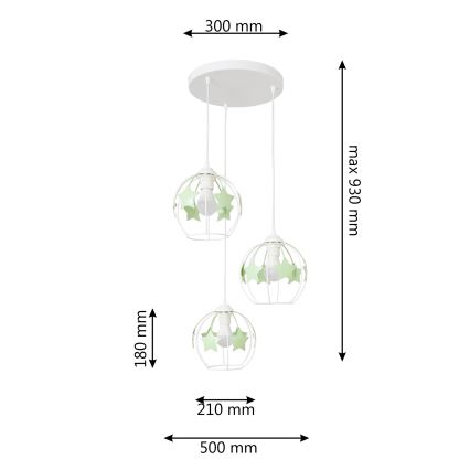 Παιδικό κρεμαστό φωτιστικό οροφής STARS 3xE27/15W/230V πράσινο/λευκό