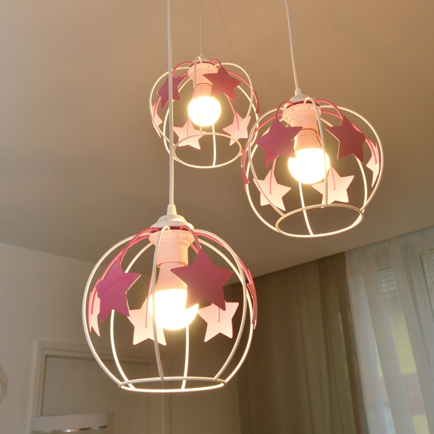 Παιδικό κρεμαστό φωτιστικό οροφής STARS 3xE27/15W/230V ροζ/λευκό