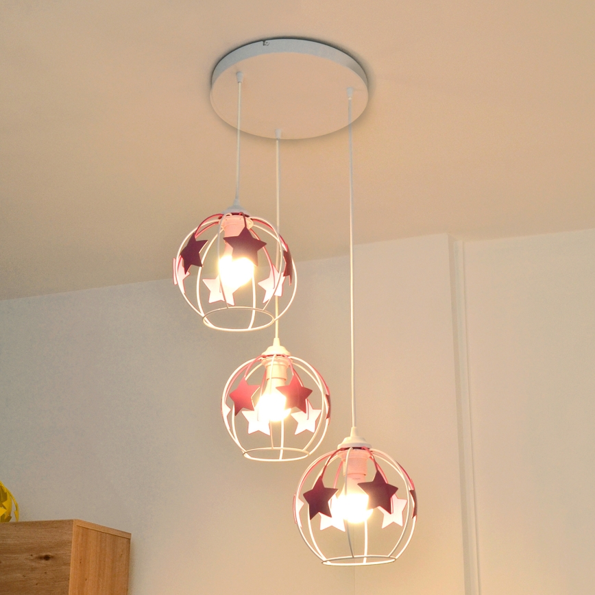 Παιδικό κρεμαστό φωτιστικό οροφής STARS 3xE27/15W/230V ροζ/λευκό