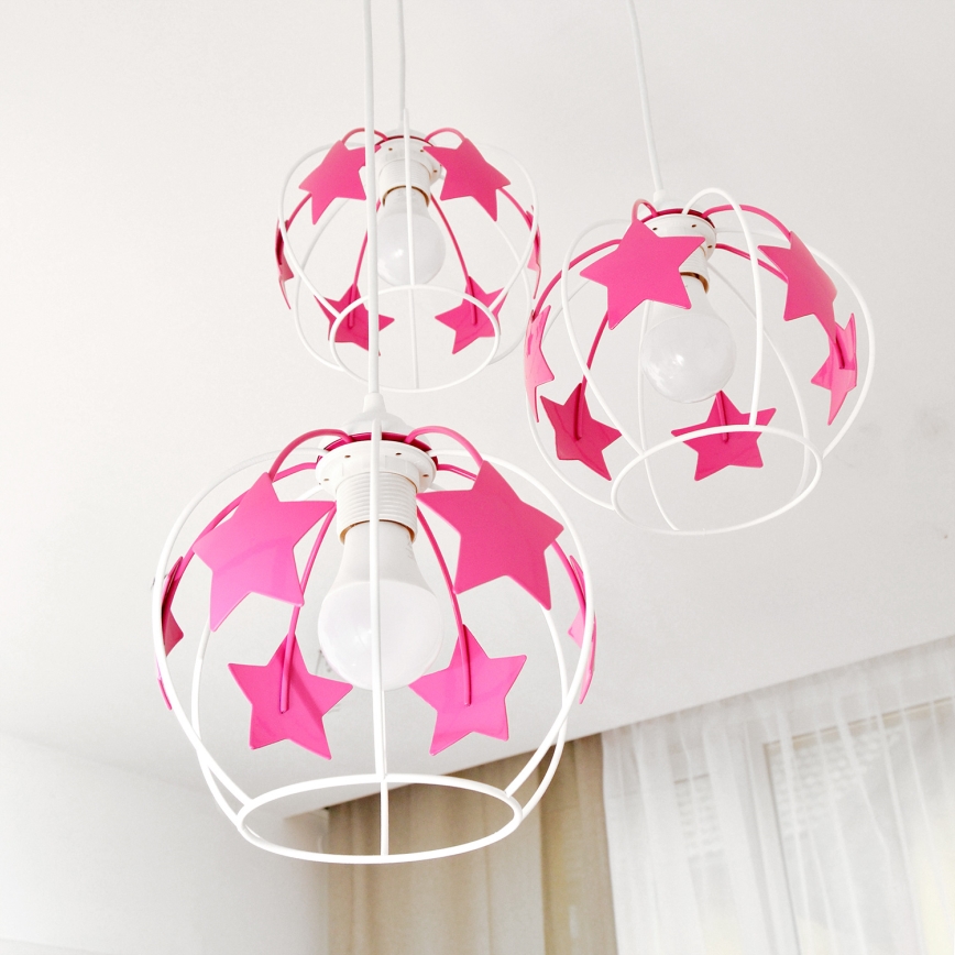 Παιδικό κρεμαστό φωτιστικό οροφής STARS 3xE27/15W/230V ροζ/λευκό