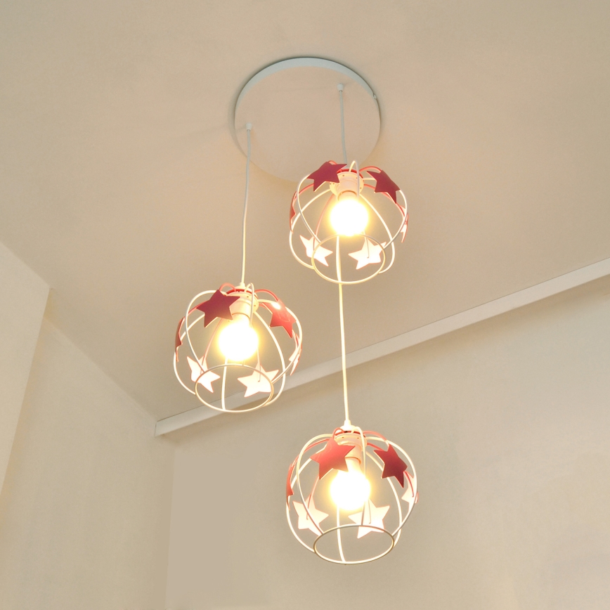 Παιδικό κρεμαστό φωτιστικό οροφής STARS 3xE27/15W/230V ροζ/λευκό
