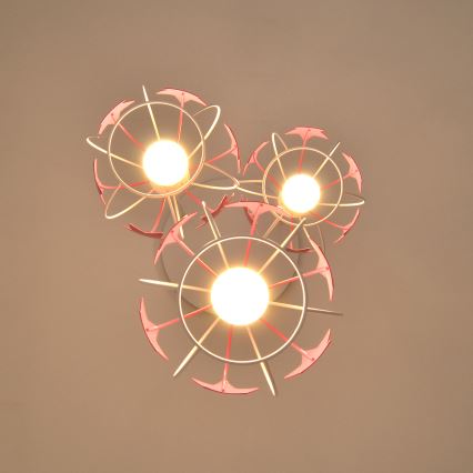 Παιδικό κρεμαστό φωτιστικό οροφής STARS 3xE27/15W/230V ροζ/λευκό