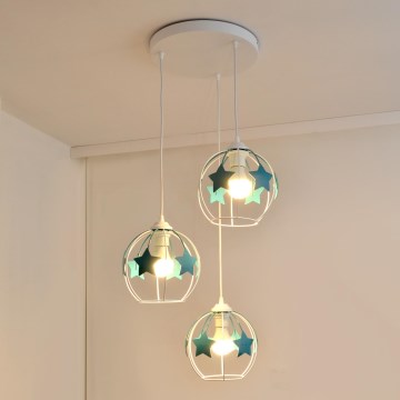 Παιδικό κρεμαστό φωτιστικό οροφής STARS 3xE27/15W/230V τουρκουάζ/λευκό