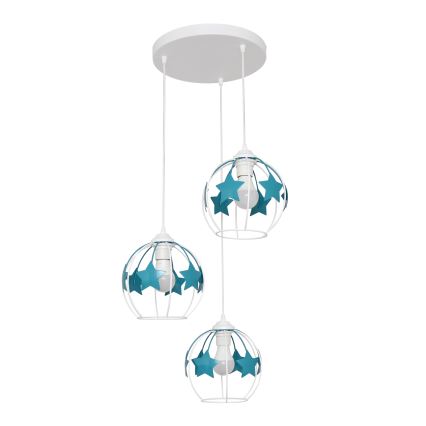 Παιδικό κρεμαστό φωτιστικό οροφής STARS 3xE27/15W/230V τουρκουάζ/λευκό