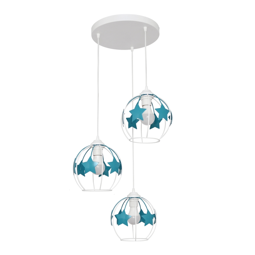 Παιδικό κρεμαστό φωτιστικό οροφής STARS 3xE27/15W/230V τουρκουάζ/λευκό
