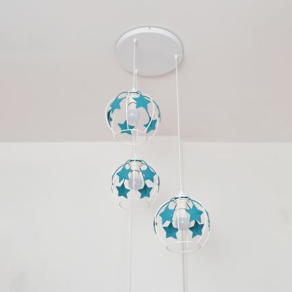 Παιδικό κρεμαστό φωτιστικό οροφής STARS 3xE27/15W/230V τουρκουάζ/λευκό