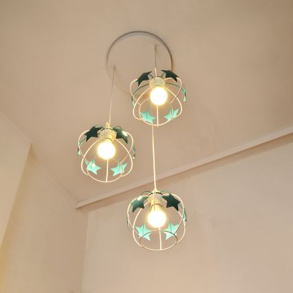 Παιδικό κρεμαστό φωτιστικό οροφής STARS 3xE27/15W/230V τουρκουάζ/λευκό