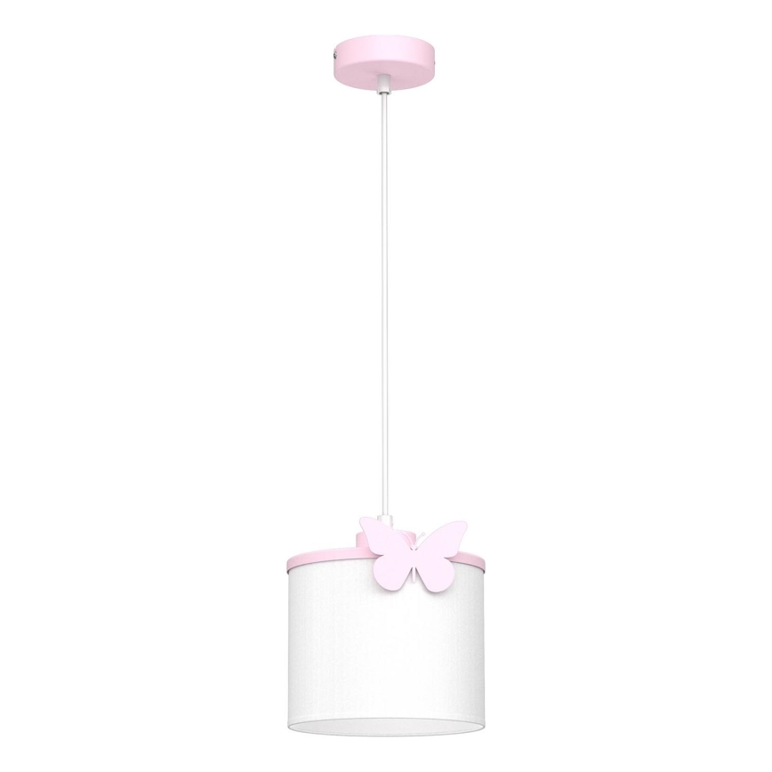 Παιδικό κρεμαστό φωτιστικό οροφής SWEET 1xE27/15W/230V λευκό/ροζ/πεταλούδα