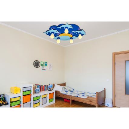 Παιδικό φωτιστικό οροφής LUCCA 5xE27/24W/230V μπλε