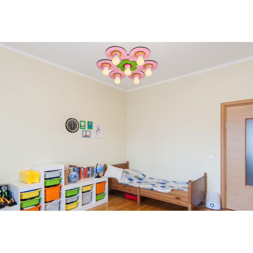 Παιδικό φωτιστικό οροφής LUCCA 7xE27/24W/230V ροζ