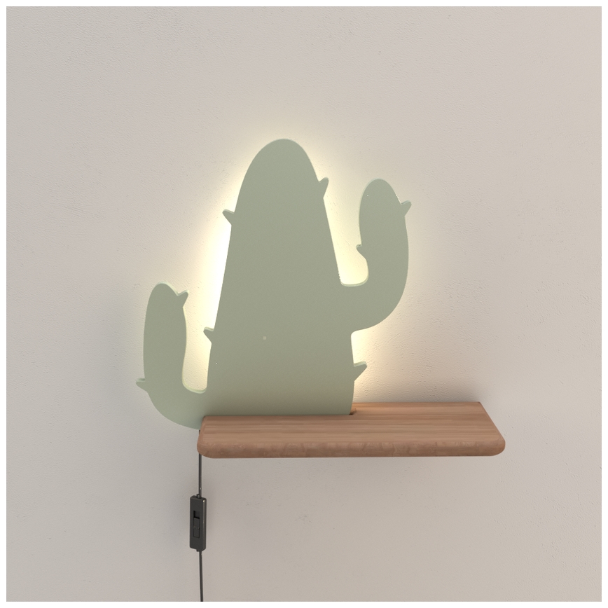Παιδικό φωτιστικό τοίχου LED με ράφι CACTUS LED/4W/230V πράσινο/ξύλο,