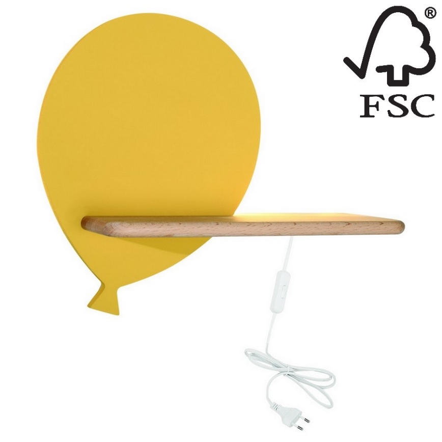 Παιδικό φωτιστικό τοίχου LED με ράφι BALLOON LED/4W/230V κίτρινο/ξύλο