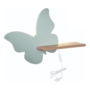 Παιδικό φωτιστικό τοίχου LED με ράφι BUTTERFLY LED/5W/230V πράσινο/ξύλο,