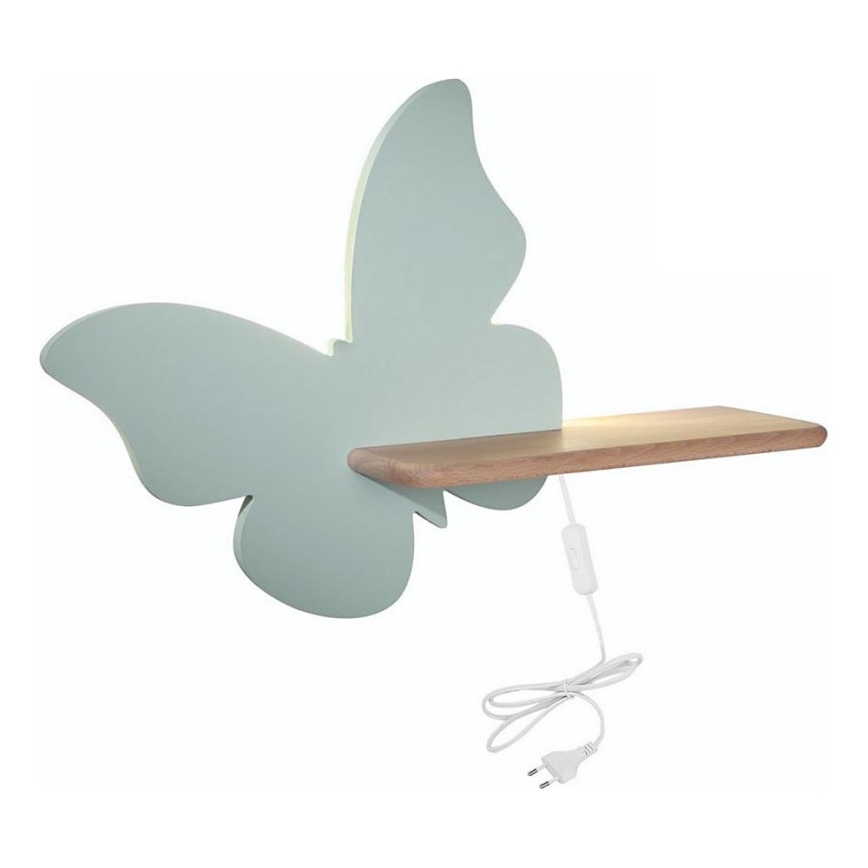 Παιδικό φωτιστικό τοίχου LED με ράφι BUTTERFLY LED/5W/230V πράσινο/ξύλο,