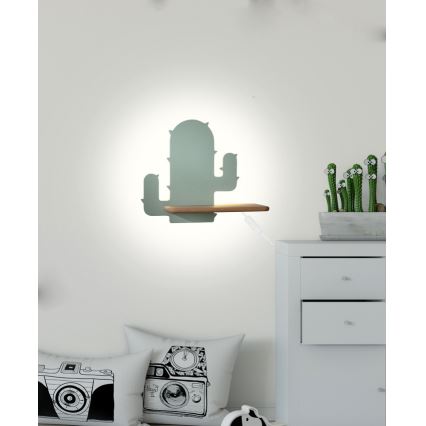 Παιδικό φωτιστικό τοίχου LED με ράφι CACTUS LED/4W/230V πράσινο/ξύλο
