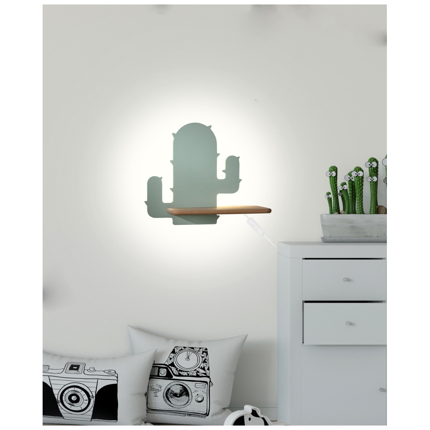 Παιδικό φωτιστικό τοίχου LED με ράφι CACTUS LED/4W/230V πράσινο/ξύλο
