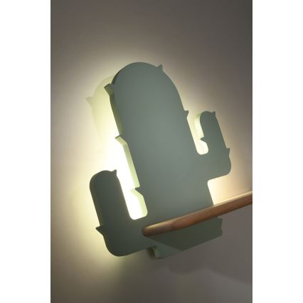 Παιδικό φωτιστικό τοίχου LED με ράφι CACTUS LED/4W/230V πράσινο/ξύλο