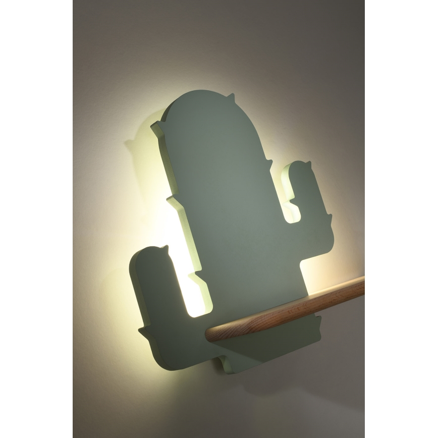 Παιδικό φωτιστικό τοίχου LED με ράφι CACTUS LED/4W/230V πράσινο/ξύλο